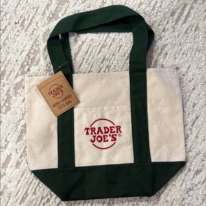 Trader Joe’s Mini Canvas Tote Bag - Green and Cream Mini Canvas Tote Bag
